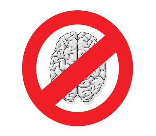 A red sign with a picture of a brain in it